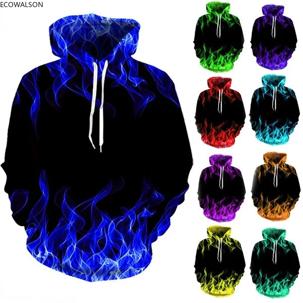 Colorful Flame Hoodie Men or Women 3D Digital Fire Printed Hooded Pullover