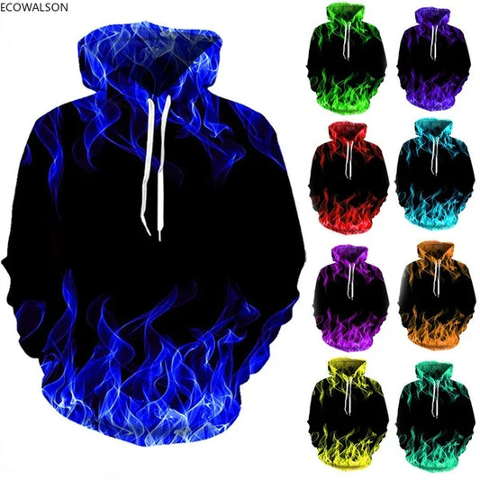 Colorful Flame Hoodie Men or Women 3D Digital Fire Printed Hooded Pullover